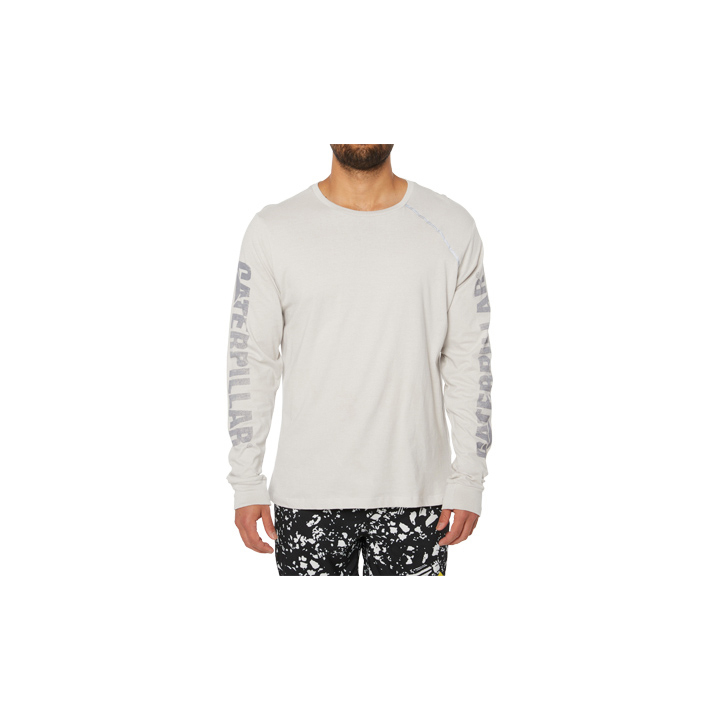 Caterpillar Stone Reflective L/S - Mens T-Shirts - White - NZ (576YMNGZR)